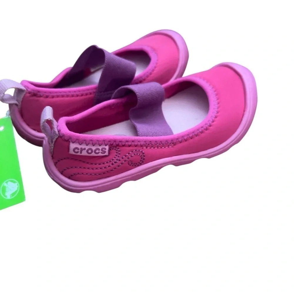 CROCS Shoes Kids Girl's Sz 7 Pink Mary Jane Water Swim Strap NonSlip Sole NWT